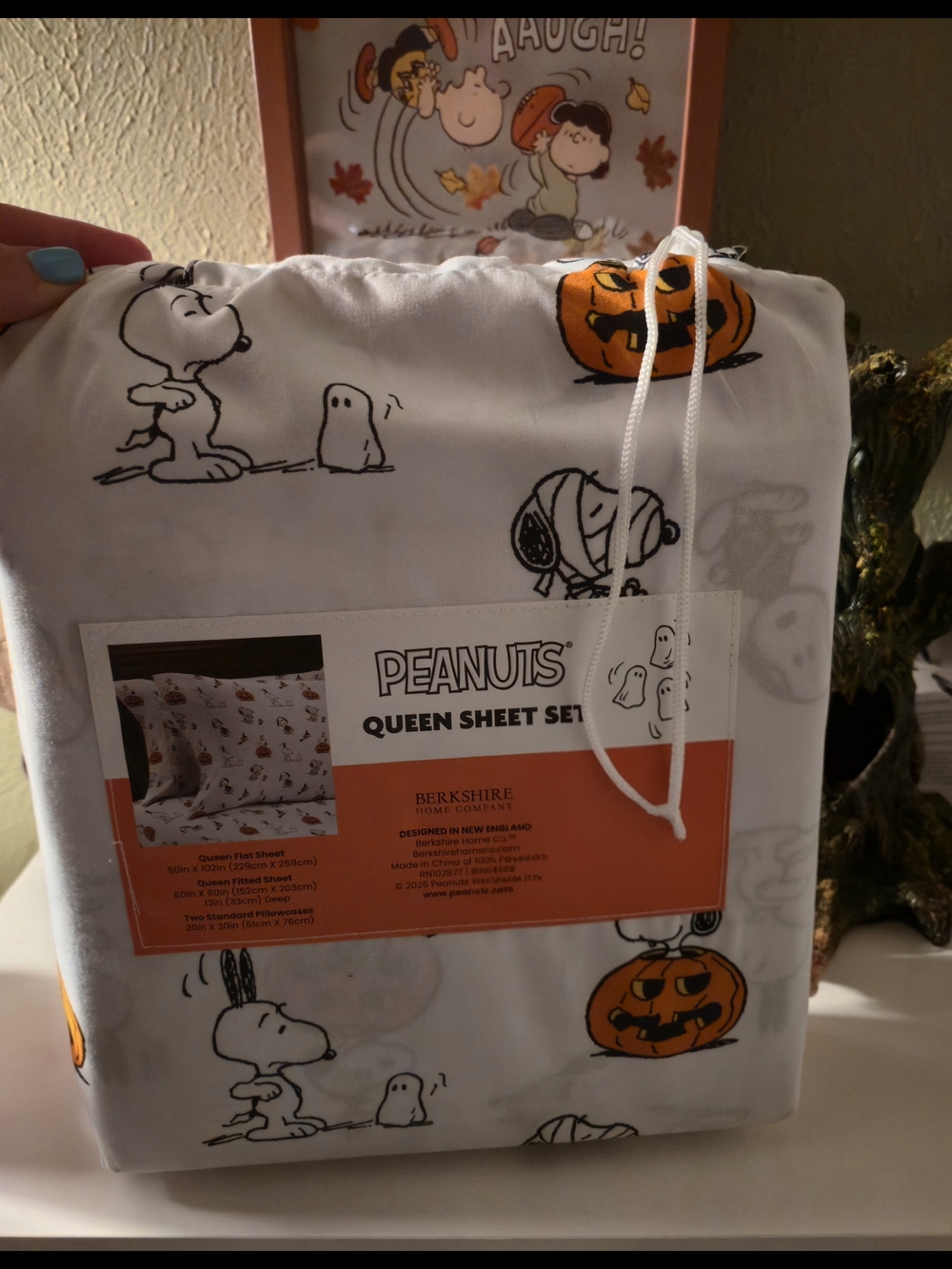 Berkshire Peanuts Snoopy Halloween Queen Bed Sheet Set 4pc Brand New - Picture 2 of 2